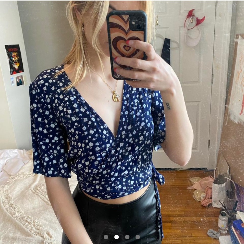 MinkPink blue wrap top with white flowers